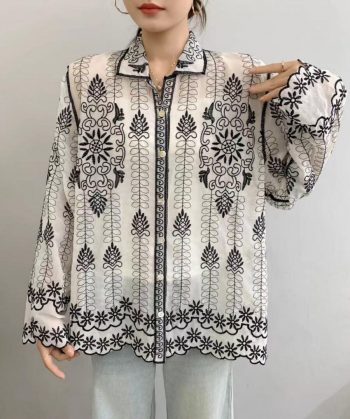 FANCY COTTON EMBROIDERY WORK TOP BLACK