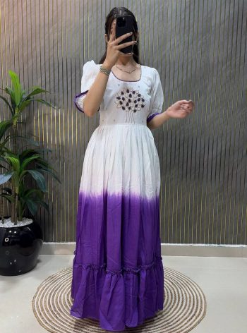 FANCY COTTON PADDING MULTI COLOR HANDWORK ONE PIECE PURPLE