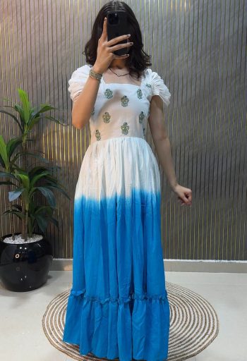 FANCY COTTON PADDING MULTI COLOR HANDWORK ONE PIECE BLUE