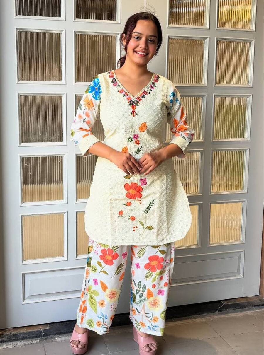 FANCY COTTON SCHIFFLI EMBROIDERY WORK TOP BOTTOM SET OFFICE WEAR WHOLESALE PRICE ETHNIC GARMENT (3)