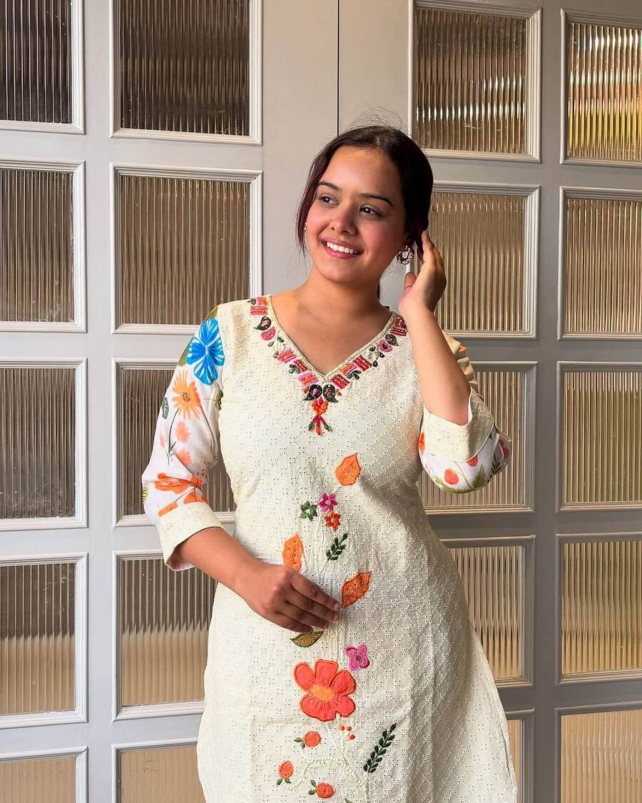 FANCY COTTON SCHIFFLI EMBROIDERY WORK TOP BOTTOM SET OFFICE WEAR WHOLESALE PRICE ETHNIC GARMENT (6)