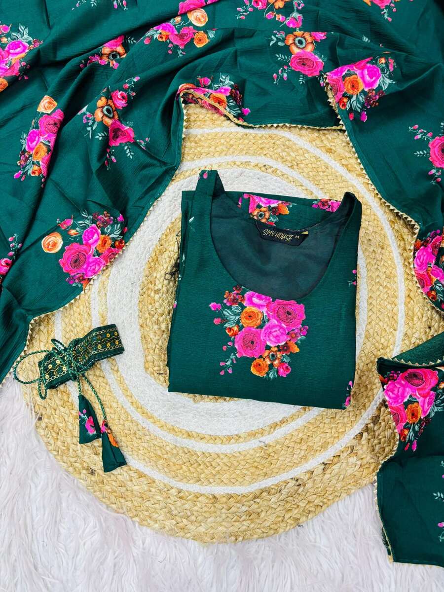 FANCY DELTA COTTON FLORAL PRINT WORK ANARKALI GOWN WITH DUPATTA SET FESTIVE WEAR WHOLESALE PRICE ETHNIC GARMENT (10)