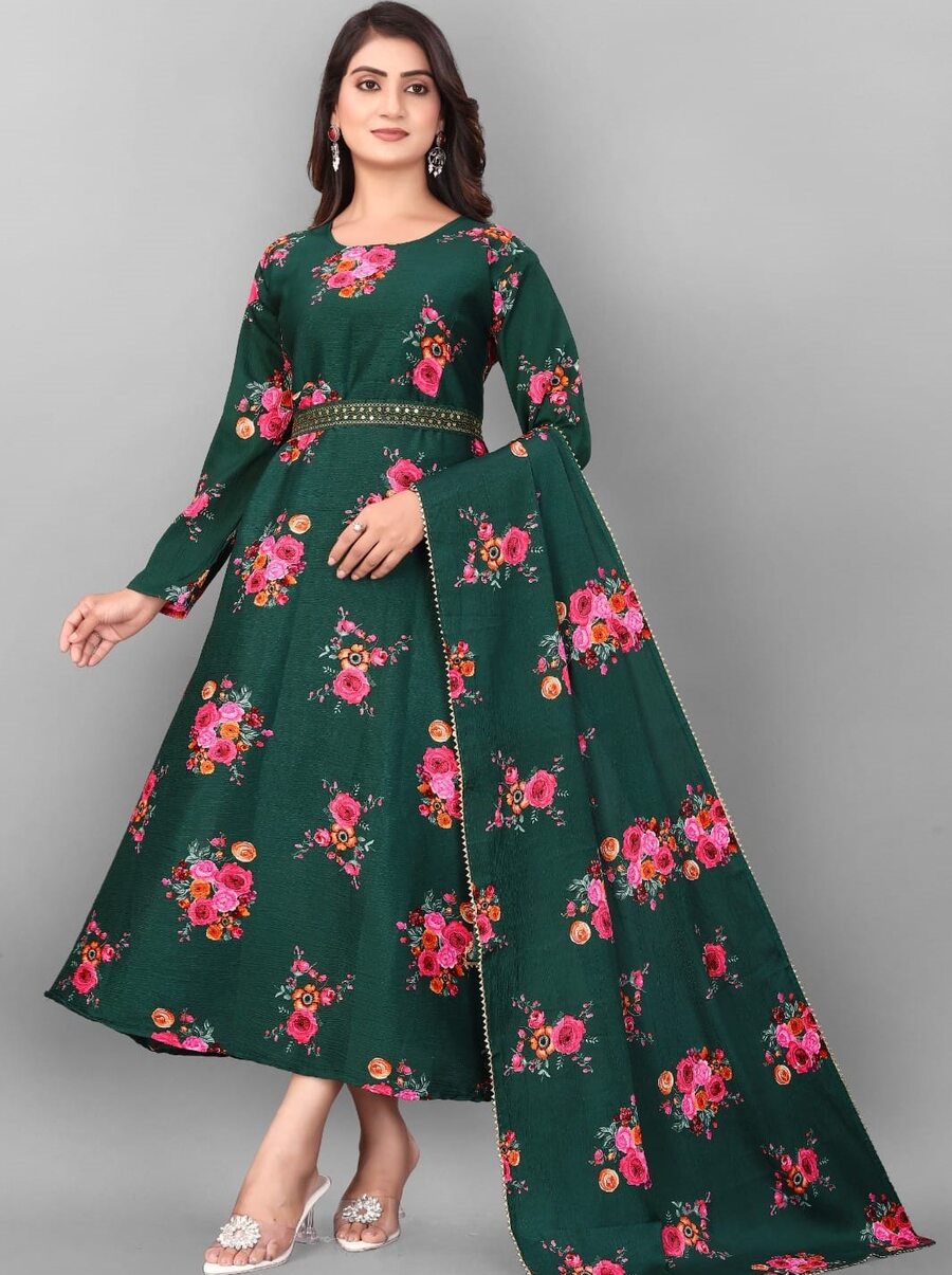 FANCY DELTA COTTON FLORAL PRINT WORK ANARKALI GOWN WITH DUPATTA SET FESTIVE WEAR WHOLESALE PRICE ETHNIC GARMENT (7)