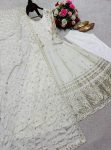 FANCY DOLA SILK EMBROIDERY SEQUENCE WORK GOWN BOTTOM WITH DUPATTA WEDDING WEAR WHOLESALE PRICE ETHNIC GARMENT (4)