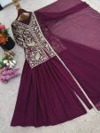 FANCY FAUX GEORGETTE EMBROIDERY SEQUENCE WORK TOP PALAZZO WITH DUPATTA FESTIVE WEAR WHOLESALE PRICE ETHNIC GARMENT (1)-Photoroom