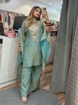FANCY FENDY EMBROIDERY WORK WITH REAL MIRROR WORK TOP PALAZZO SET GREEN
