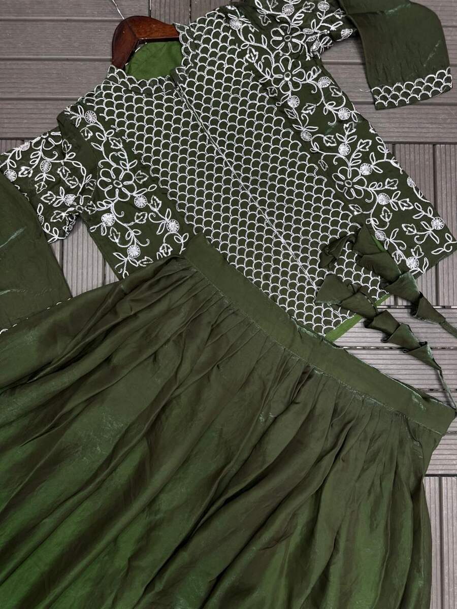 FANCY FENDY SATIN EMBROIDERY CODING WORK TOP LEHENGA WITH DUPATTA PARTY WEAR WHOLESALE PRICE ETHNIC GARMENT (10)