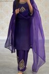 FANCY FRENCH CREPE EMBROIDERY SEQUENCE WORK TOP BOTTOM WITH DUPATTA PURPLE