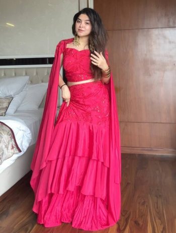 FANCY FRENCH CREPE SEQUENCE EMBROIDERY WORK BLOUSE SKIRT WITH DUPATTA RANI