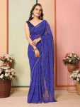 FANCY GEORGETTE DIGITAL PRINT WORK READY TO WEAR SAREE WITH UNSTITCHED BLOUSE BLUE