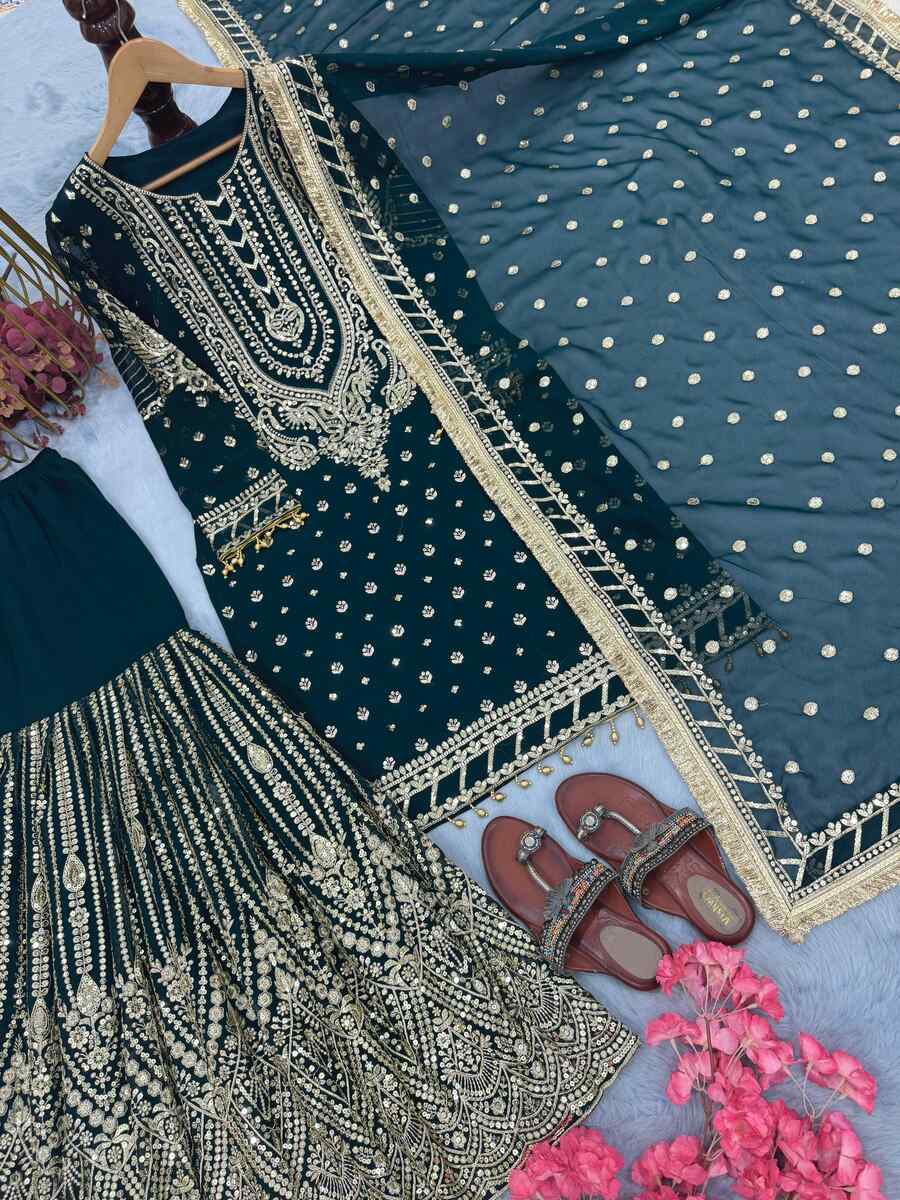 FANCY GEORGETTE EMBROIDERY SEQUENCE WITH LATKAN BORDER WORK TOP SHARARA WITH DUPATTA FESTIVE WEAR WHOLESALE PRICE ETHNIC GARMENT (10)