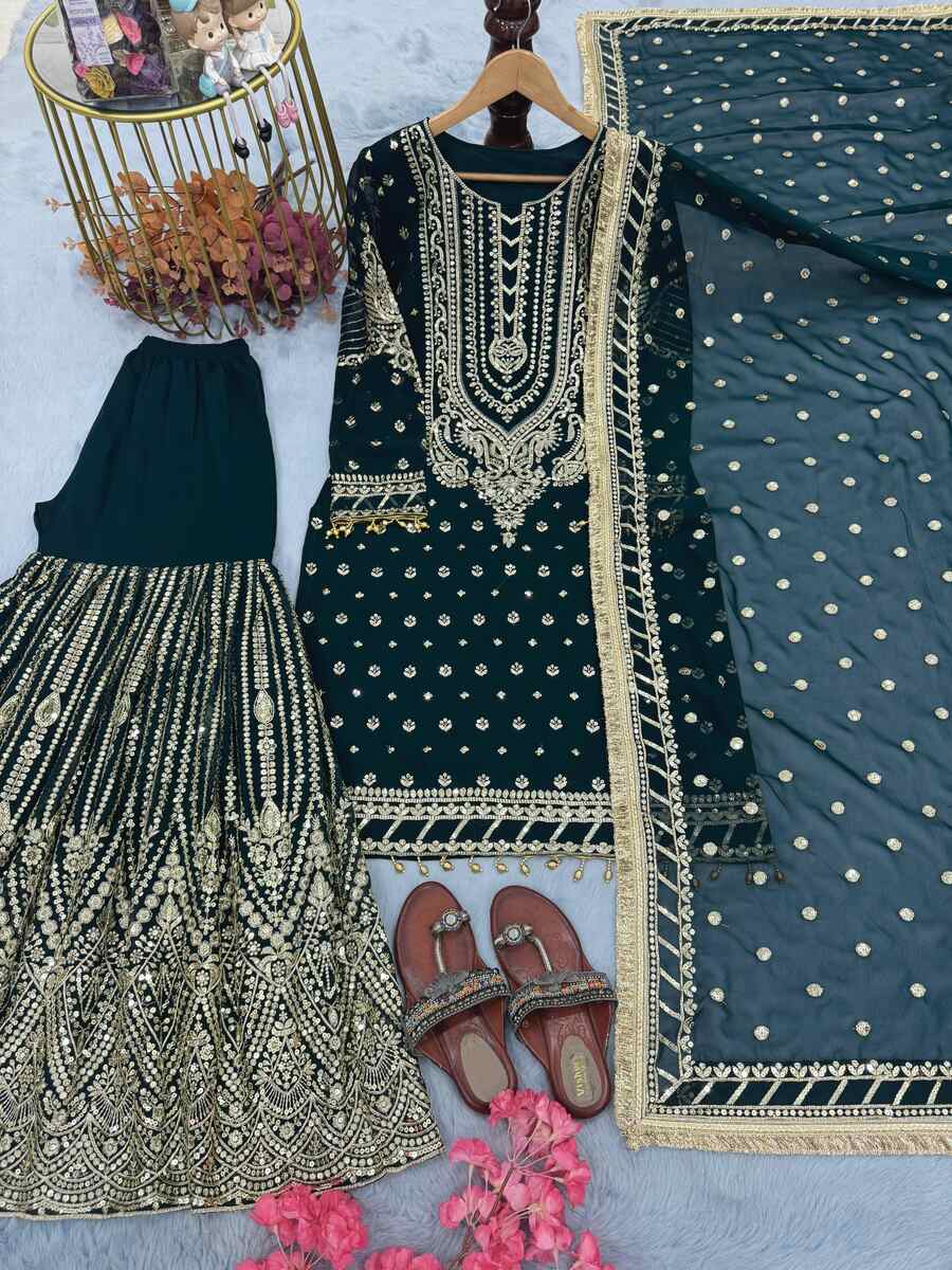 FANCY GEORGETTE EMBROIDERY SEQUENCE WITH LATKAN BORDER WORK TOP SHARARA WITH DUPATTA FESTIVE WEAR WHOLESALE PRICE ETHNIC GARMENT (7)