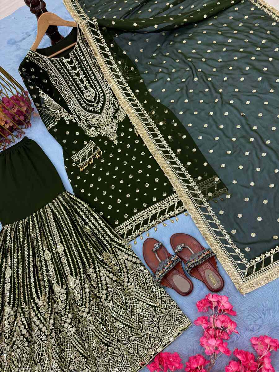 FANCY GEORGETTE EMBROIDERY SEQUENCE WITH LATKAN BORDER WORK TOP SHARARA WITH DUPATTA FESTIVE WEAR WHOLESALE PRICE ETHNIC GARMENT (8)