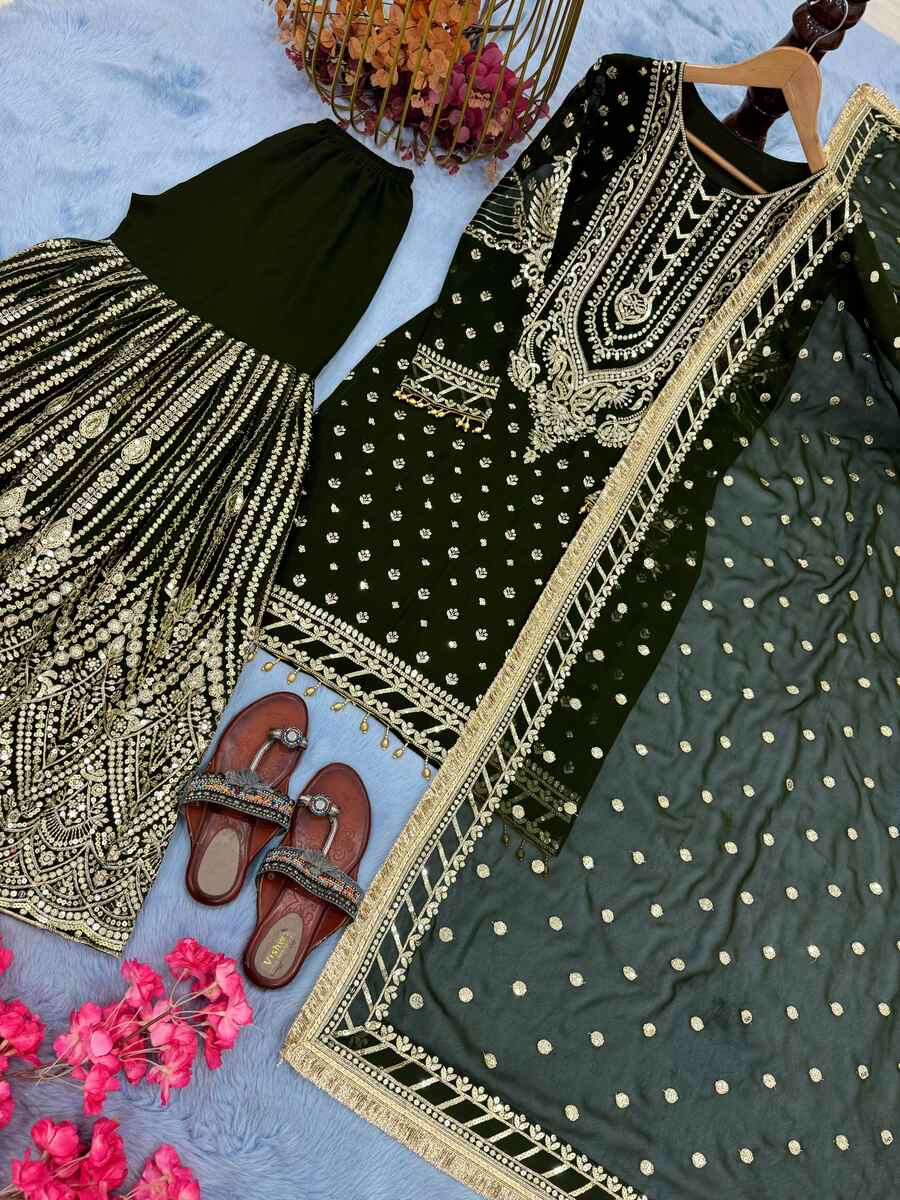 FANCY GEORGETTE EMBROIDERY SEQUENCE WITH LATKAN BORDER WORK TOP SHARARA WITH DUPATTA FESTIVE WEAR WHOLESALE PRICE ETHNIC GARMENT (9)