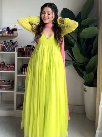 FANCY GEORGETTE EMBROIDERY SEQUENCE WORK GOWN BOTTOM WITH DUPATTA PARROT GREEN