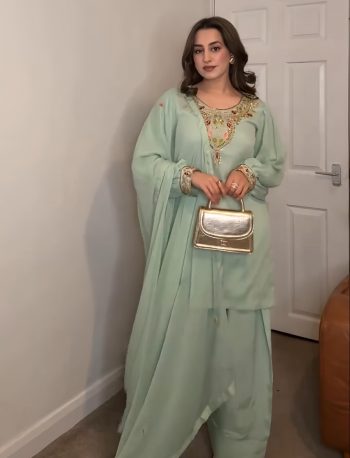 FANCY GEORGETTE EMBROIDERY SEQUENCE WORK TOP PATIYALA WITH DUPATTA SEA GREEN