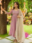 FANCY GEORGETTE EMBROIDERY WORK GOWN BOTTOM WITH DUPATTA PINK