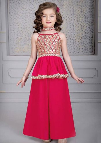 FANCY GEORGETTE EMBROIDERY WORK KID'S TOP PALAZZO WITH DUPATTA  RANI
