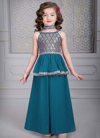 FANCY GEORGETTE EMBROIDERY WORK KID'S TOP PALAZZO WITH DUPATTA RAMA