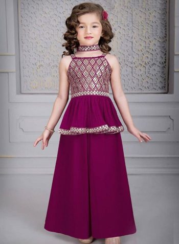 FANCY GEORGETTE EMBROIDERY WORK KID'S TOP PALAZZO WITH DUPATTA WINE