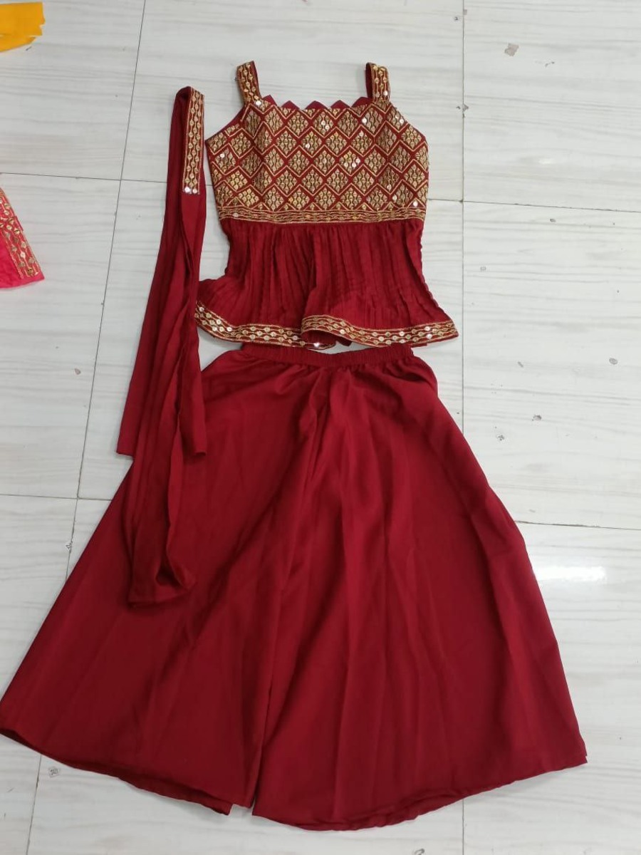 FANCY GEORGETTE EMBROIDERY WORK KID'S TOP PALAZZO WITH DUPATTA FESTIVE WEAR WHOLESALE PRICE ETHNIC GARMENT (8)