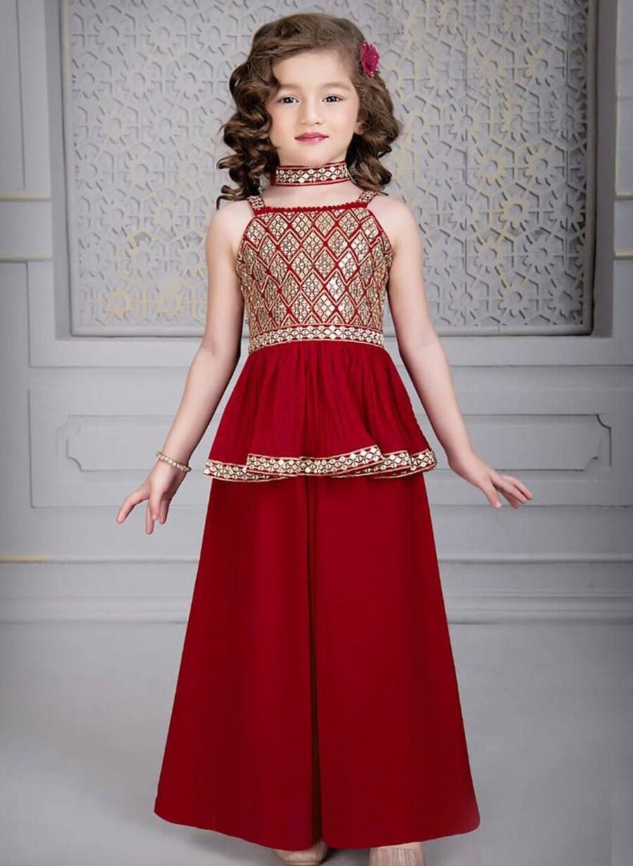 FANCY GEORGETTE EMBROIDERY WORK KID'S TOP PALAZZO WITH DUPATTA FESTIVE WEAR WHOLESALE PRICE ETHNIC GARMENT (9)