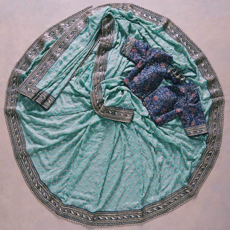 FANCY GEORGETTE EMBROIDERY ZARI, CODING WITH SEQUENCE WORK SAREE WITH UNSTITCHED BLOUSE WEDDING WEAR WHOLESALE PRICE ETHNIC GARMENT (4)