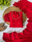 FANCY GEORGETTE HAND MIRROR EMBROIDERY WORK ANARKALI GOWN BOTTOM WITH DUPATTA RED