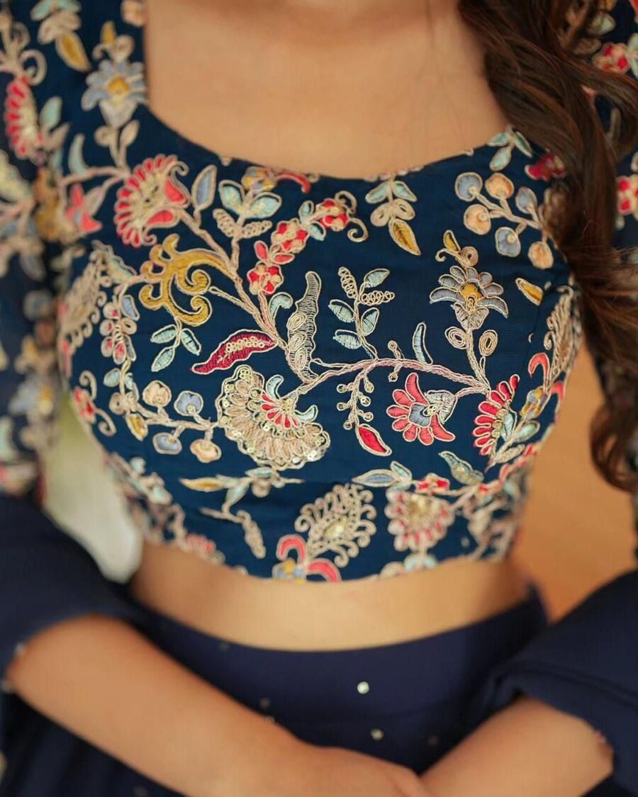 FANCY GEORGETTE LAYERED FLARE AND SEQUENCE EMBROIDERY WORK LEHENGA CHOLI WITH DUPATTA PARTY WEAR WHOLESALE PRICE ETHNIC GARMENT (2)