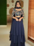 FANCY GEORGETTE LAYERED FLARE AND SEQUENCE EMBROIDERY WORK LEHENGA CHOLI WITH DUPATTA NAVY BLUE