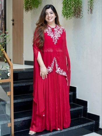 FANCY GEORGETTE MULTI THREAD EMBROIDERY WORK TOP BLOUSE WITH LEHENGA RANI