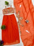 FANCY GEORGETTE PLAIN DRAPE SKIRT AND EMBROIDERY WORK STITCHED BLOUSE AND SHRUG PARTY WEAR WHOLESALE PRICE ETHNIC GARMENT (3)