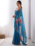 FANCY GEORGETTE PRINTED WITH MOTI LACE WORK SAREE WITH UNSTITCHED BLOUSE PARTY WEAR WHOLESALE PRICE ETHNIC GARMENT (7)