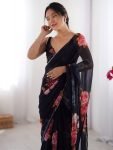 FANCY GEORGETTE PRINTED WITH MOTI LACE WORK SAREE WITH UNSTITCHED BLOUSE PARTY WEAR WHOLESALE PRICE ETHNIC GARMENT (2)