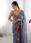 FANCY GEORGETTE PRINTED WITH MOTI LACE WORK SAREE WITH UNSTITCHED BLOUSE PARTY WEAR WHOLESALE PRICE ETHNIC GARMENT (9)