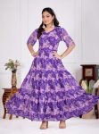 FANCY GEORGETTE PRINTED WORK ONE PIECE DRESS PURPLE