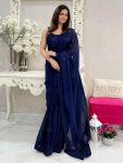 FANCY GEORGETTE SEQUENCE EMBROIDERY WORK SAREE WITH UNSTITCHED BLOUSE NAVY BLUE