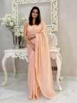 FANCY GEORGETTE SEQUENCE EMBROIDERY WORK SAREE WITH UNSTITCHED BLOUSE CREAM