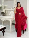 FANCY GEORGETTE SEQUENCE EMBROIDERY WORK SAREE WITH UNSTITCHED BLOUSE RED