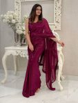 FANCY GEORGETTE SEQUENCE EMBROIDERY WORK SAREE WITH UNSTITCHED BLOUSE WINE