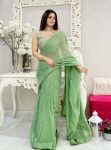 FANCY GEORGETTE SEQUENCE EMBROIDERY WORK SAREE WITH UNSTITCHED BLOUSE PISTA