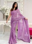 FANCY GEORGETTE SEQUENCE EMBROIDERY WORK SAREE WITH UNSTITCHED BLOUSE PARTY WEAR WHOLESALE PRICE ETHNIC GARMENT (6)