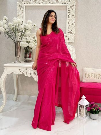 FANCY GEORGETTE SEQUENCE EMBROIDERY WORK SAREE WITH UNSTITCHED BLOUSE RANI