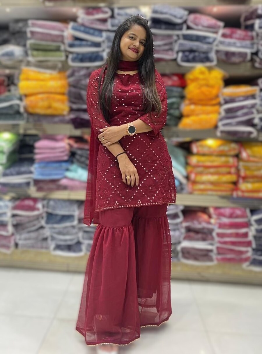 FANCY GEORGETTE SEQUENCE WORK TOP SHARARA WITH DUPATTA FESTIVE WEAR WHOLESALE PRICE ETHNIC GARMENT (1)