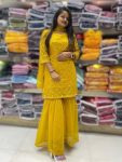 FANCY GEORGETTE SEQUENCE WORK TOP SHARARA WITH DUPATTA YELLOW