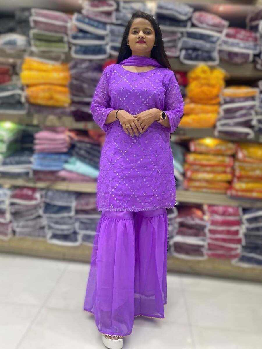 FANCY GEORGETTE SEQUENCE WORK TOP SHARARA WITH DUPATTA FESTIVE WEAR WHOLESALE PRICE ETHNIC GARMENT (3)