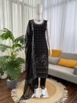 FANCY GEORGETTE THREAD WITH SEQUENCE WITH REAL MIRROR WORK TOP BOTTOM WITH DUPATTA BLACK