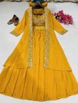 FANCY GEORGETTE THREAD, ZARI & SEQUENCE EMBROIDERY WORK LEHENGA BLOUSE AND SHRUG PARTY WEAR WHOLESALE PRICE ETHNIC GARMENT (6)