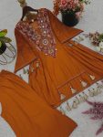 FANCY KHADI COTTON EMBROIDERY SEQUENCE WORK WITH REAL MIRROR WORK KURTI PALAZZO SET DESIGNER WEAR WHOLESALE PRICE ETHNIC GARMENT (3)