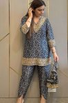 FANCY MUL COTTON EMBROIDERY WORK  ON NECK & DAMAN PATTA WORK CO-ORD SET WITH POTLI PURSE NAVY BLUE